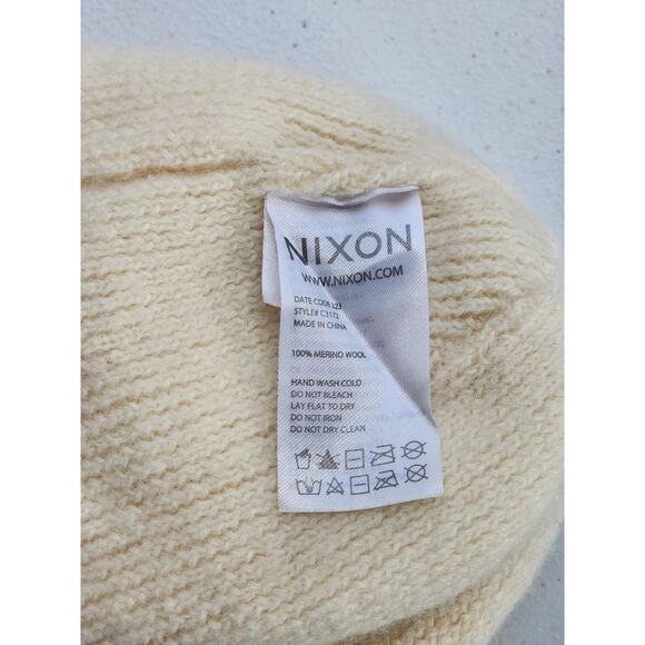 Nixon Hat Beanie One Size Cream 100% Merino Wool Knit Winter Warm Mens Casual - Picture 5 of 8